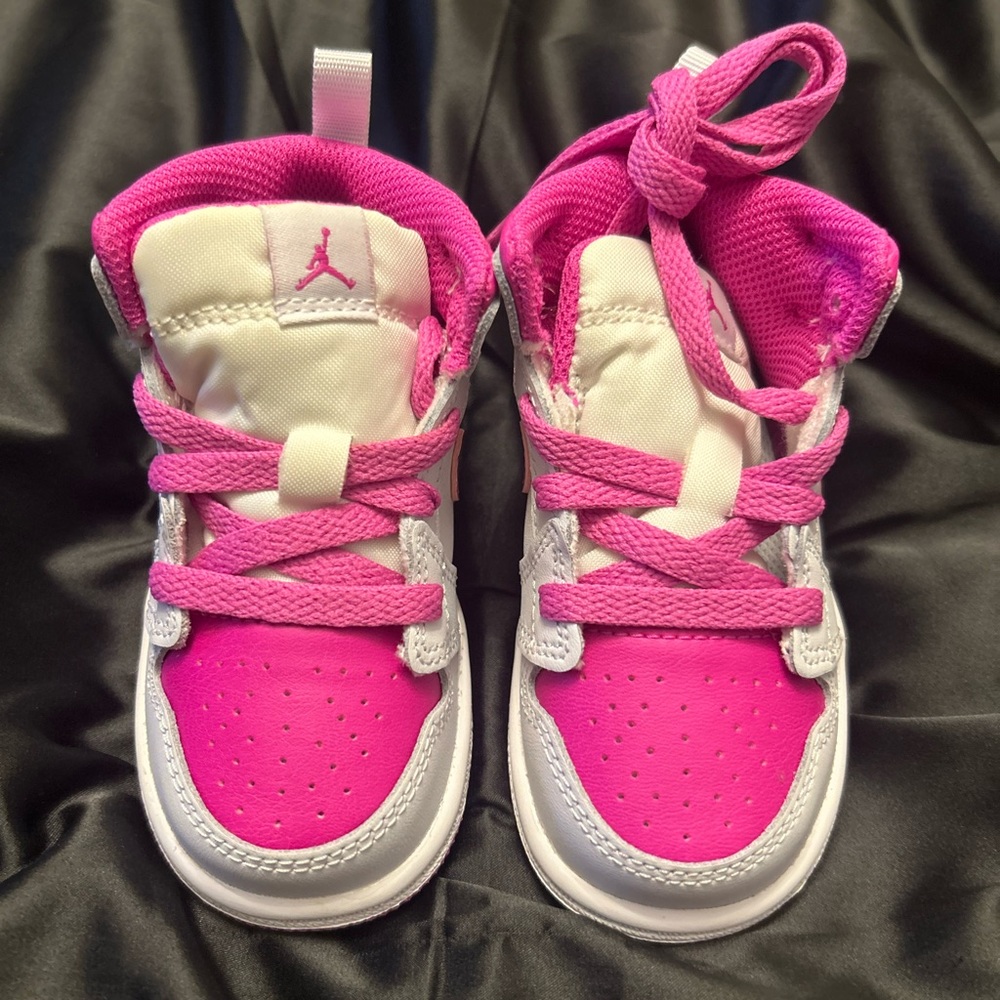 Jordan Kids Pink and White High-Top Sneakers